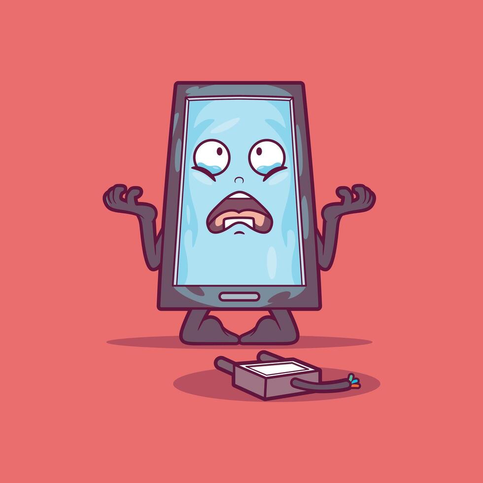 A Smartphone Character without battery. vector