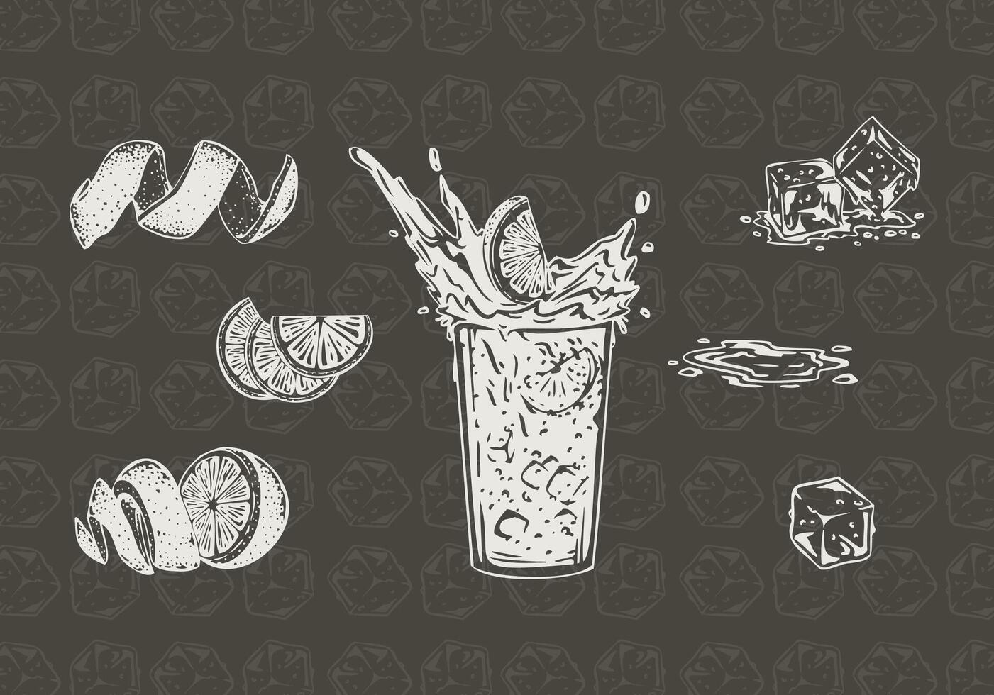 Hand drawn summer coctail iced tea with lemon element illustration vector