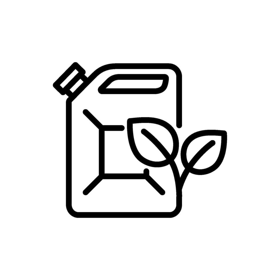 Bio fuel canister with leaves outline icon. Green environment and recycle symbol. Editable stroke vector