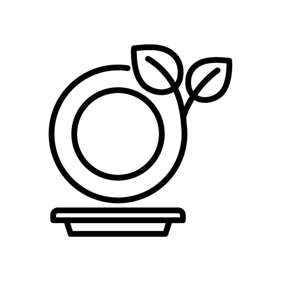 Plates with leaves outline icon. Eco friendly cutlery symbol. Editable stroke vector