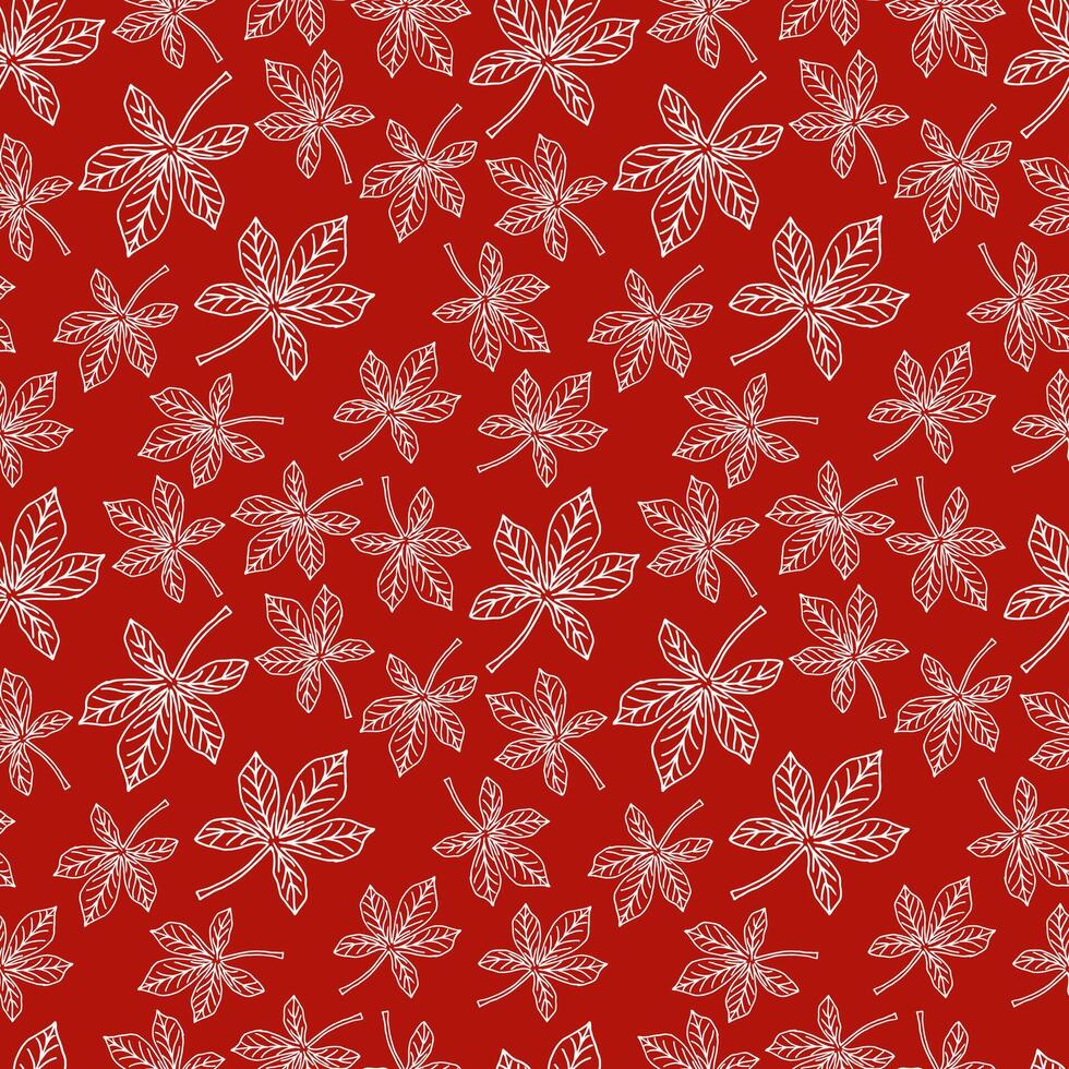 pattern Chestnut leaves white outline - red square vector
