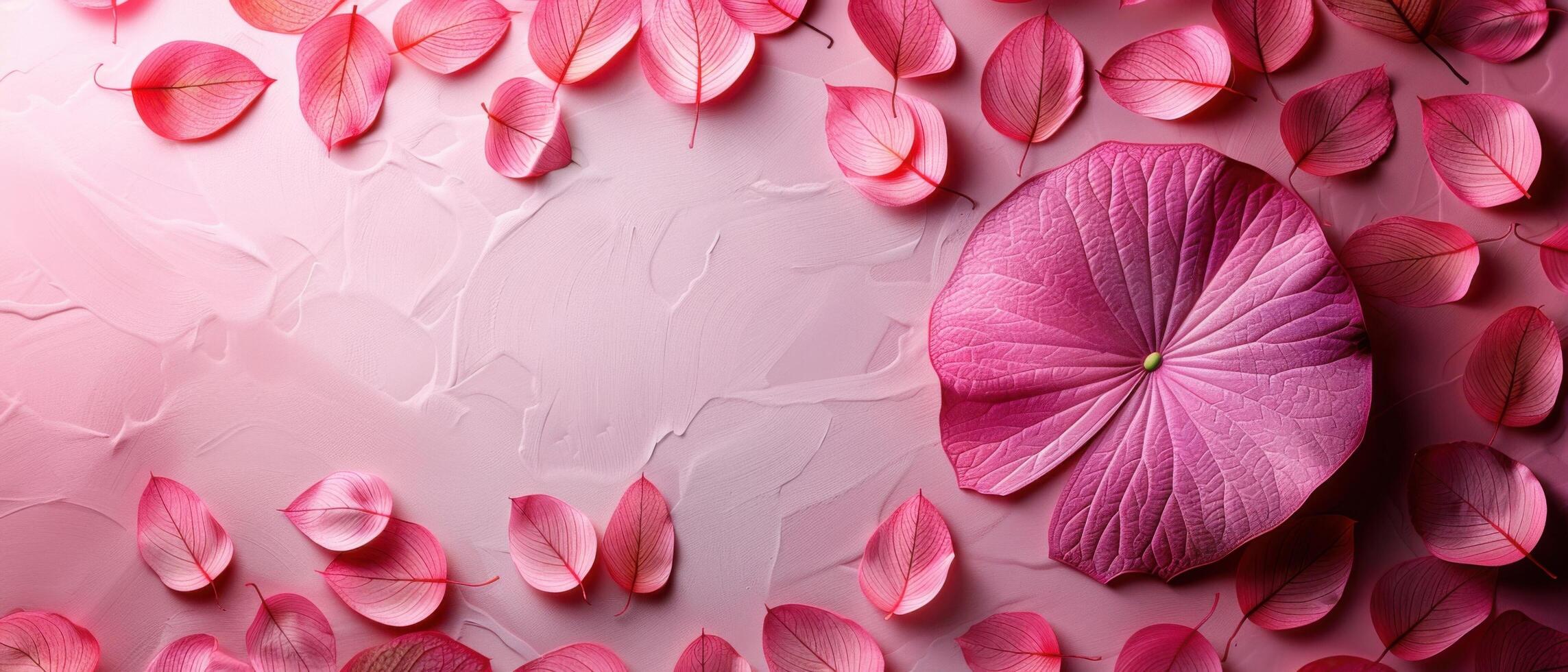 Beautiful Pink Petals and Large Flower on Textured Pink Background - Floral Art and Nature Concept photo