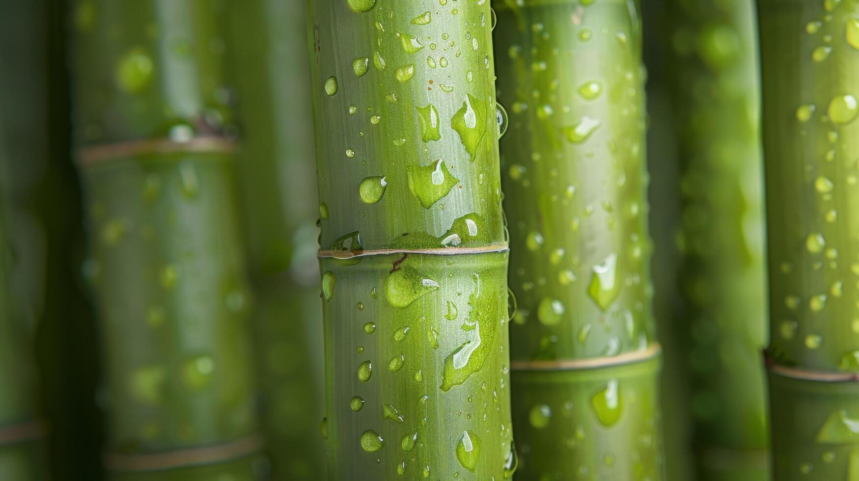 Close-Up of Fresh Green Bamboo Stalks with Water Droplets in a Natural Setting photo