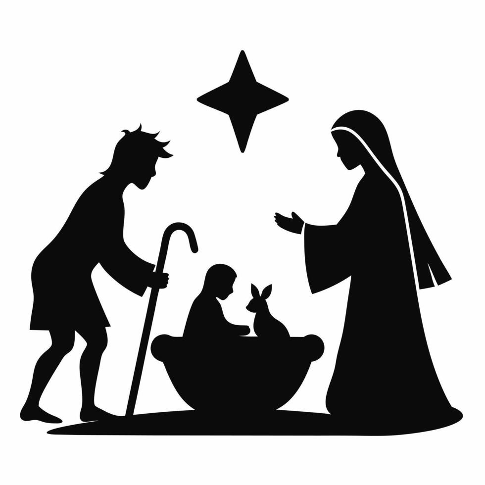 Nativity scene silhouettes traditional illustration vector