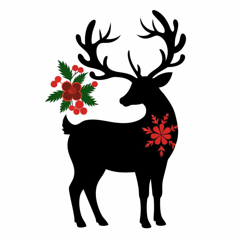 Christmas silhouette of Deer buffalo plaid illustration vector
