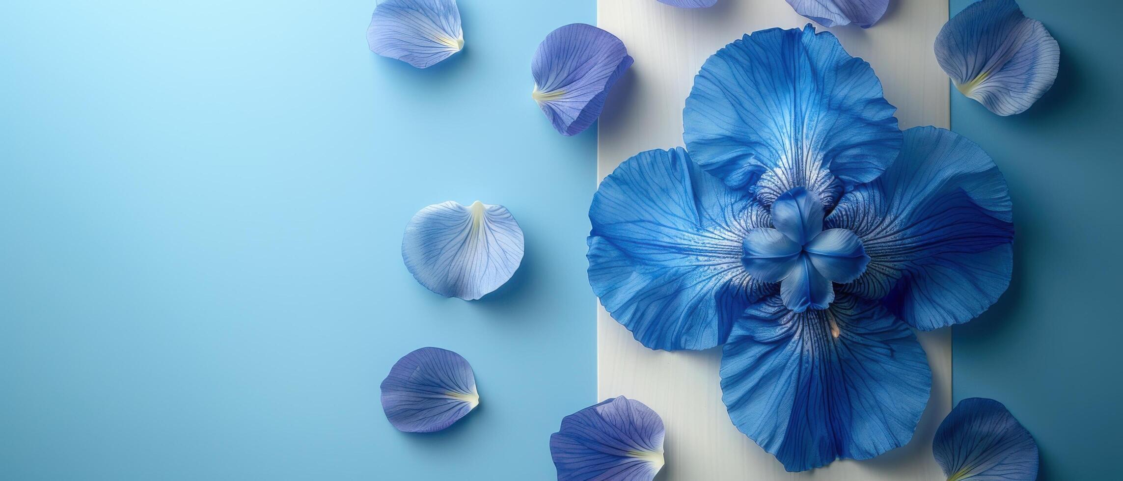 Close-up of Blue Flower Petals Arranged in Artistic Pattern on Light Blue Background photo