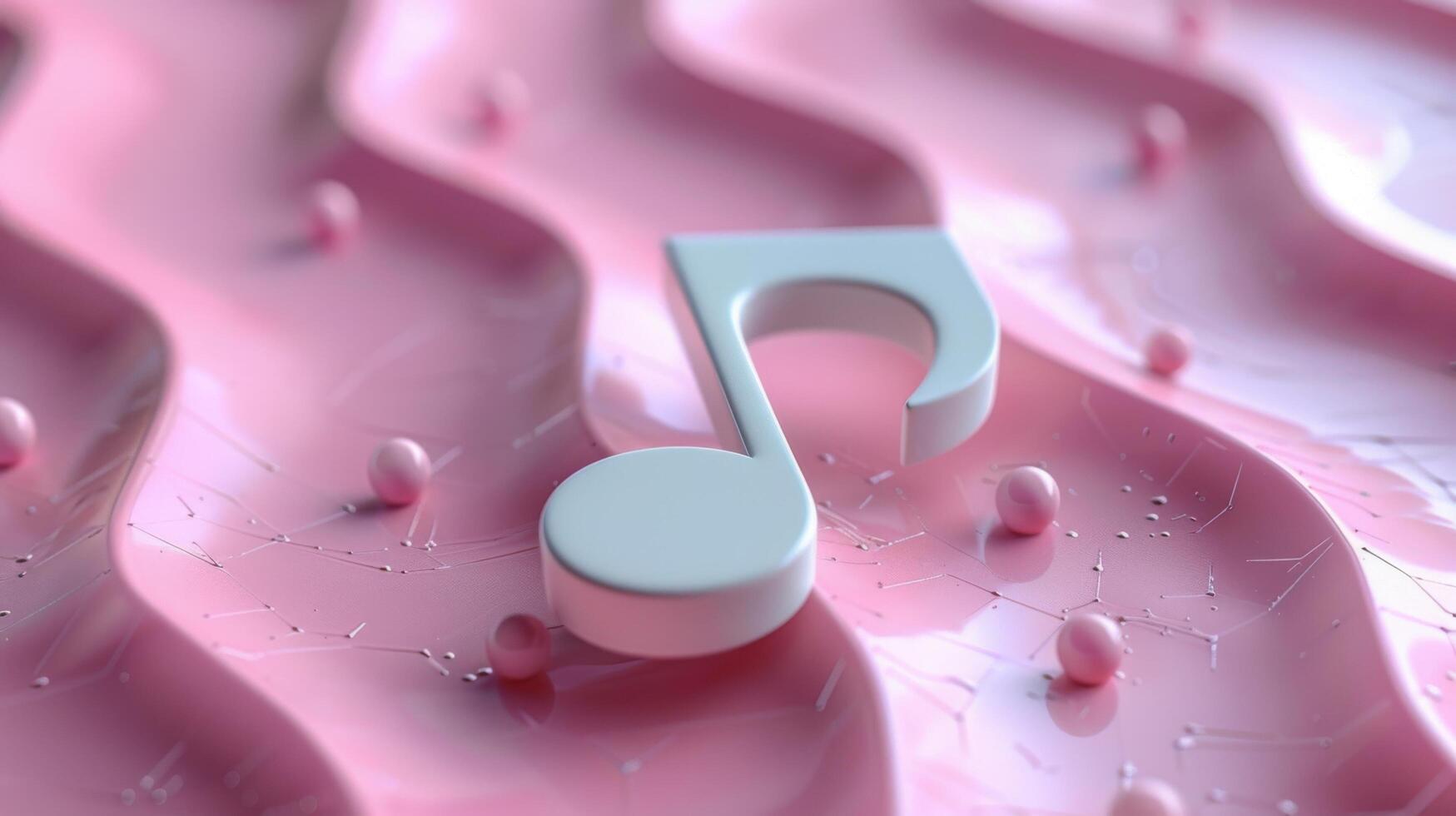 Abstract 3D Music Note on Pink Wavy Background with Floating Spheres and Geometric Patterns photo