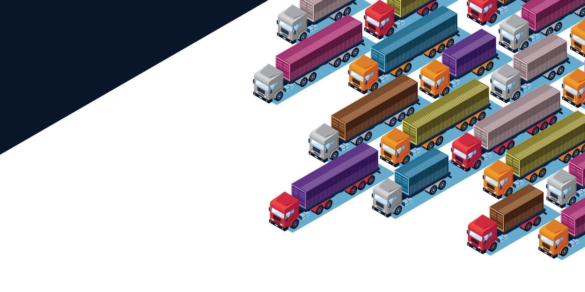 ISOMETRIC LOGISTIC TRUCKS ILLUSTRATION vector