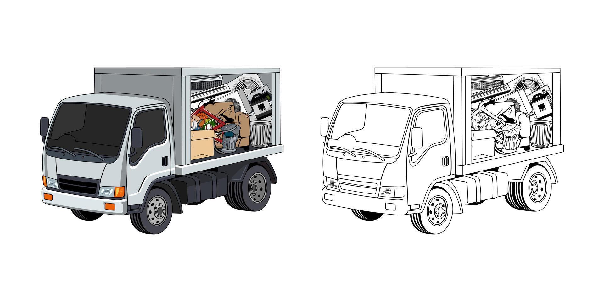 Pickup Truck Loaded Household Junk vector