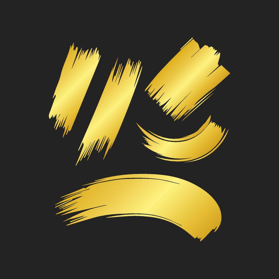 Gold paint brush stroke, ink splatter, grunge line and artistic design elements. Dirty overlay, watercolor splash vector