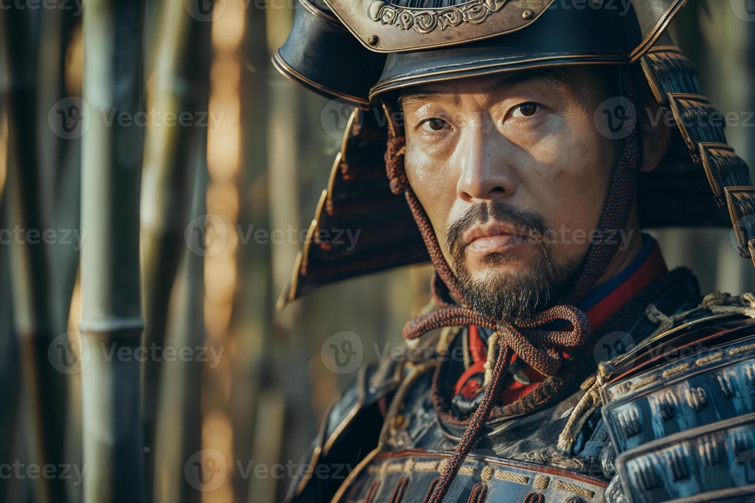 Traditional Samurai Warrior in Bamboo Forest An Authentic Portrait of Japanese Culture photo