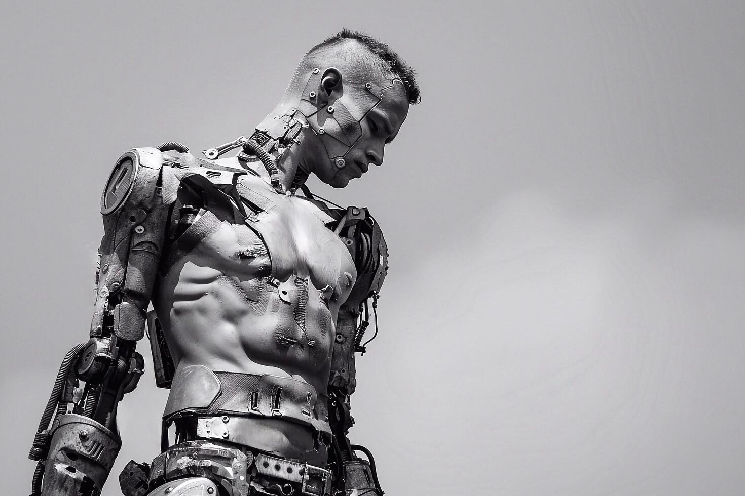 Portrait of a cyborg man with armor. photo