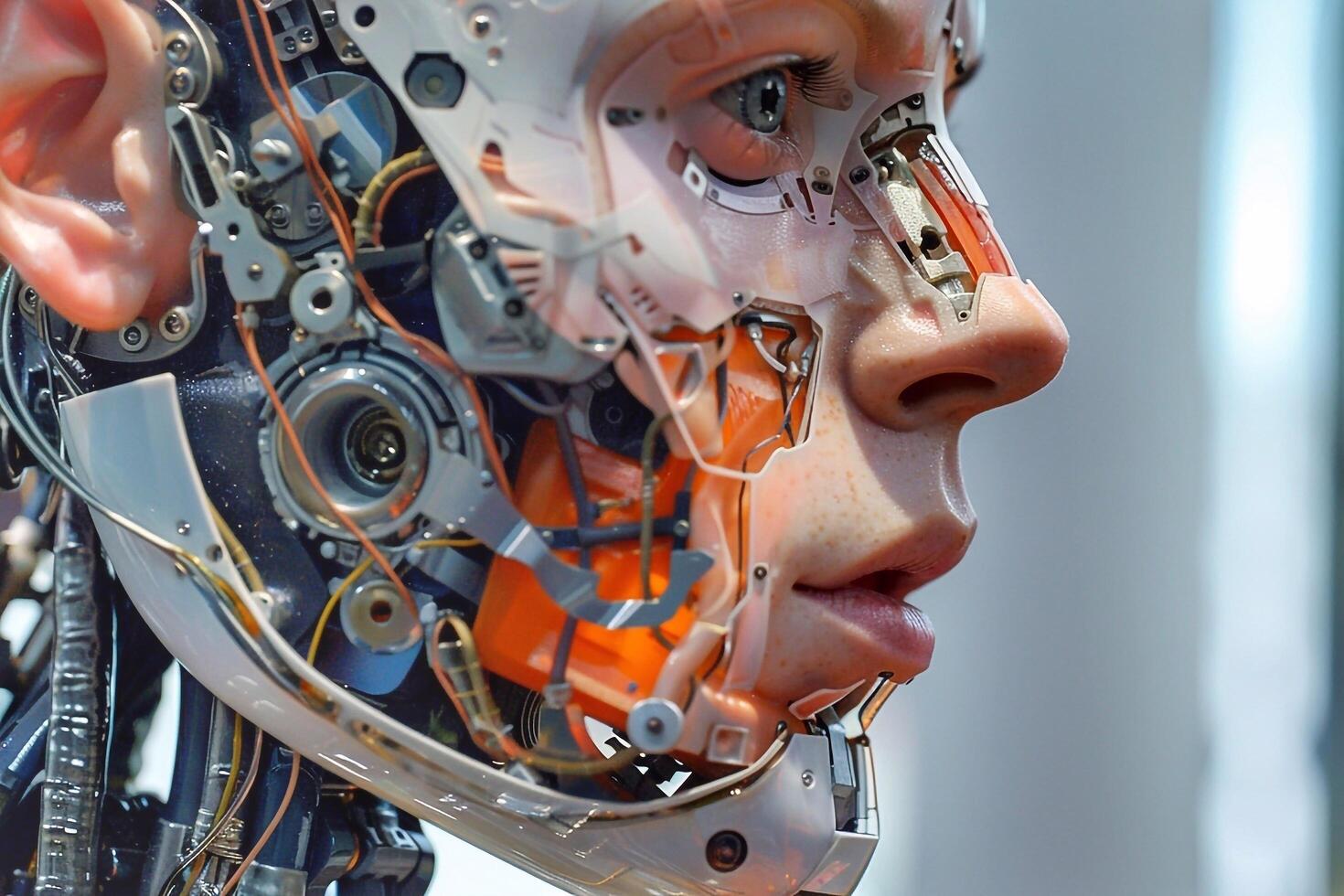 Humanoid robot face close-up photo