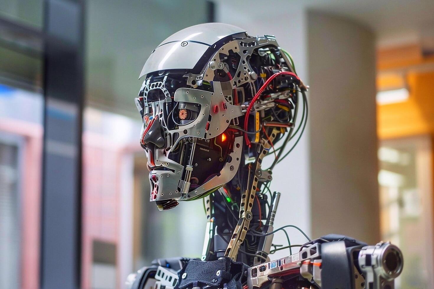 Close-up of the robot's face. photo