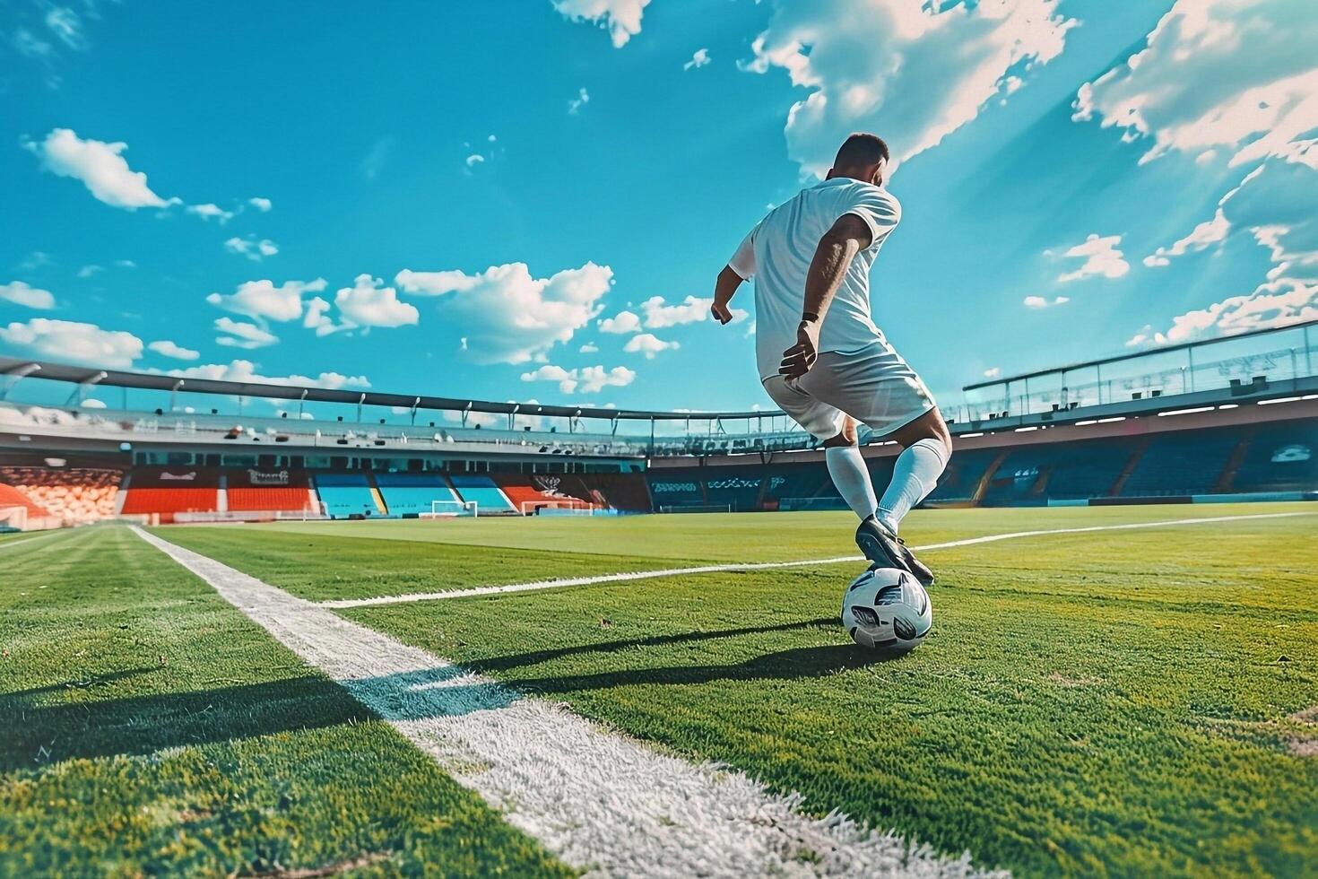 Soccer player kicking the ball photo