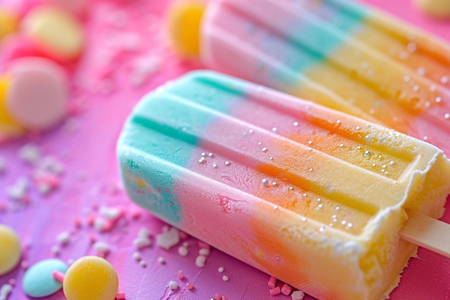Ice cream popsicles on a pink background photo
