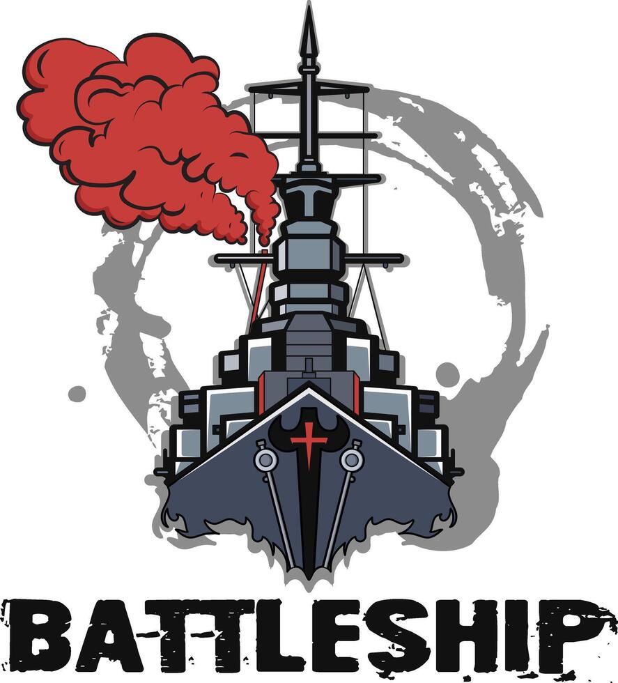 T-shirt design with warship illustration vector