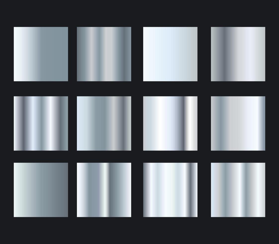 Silver chrome platinum or aluminium metallic gradients set vector