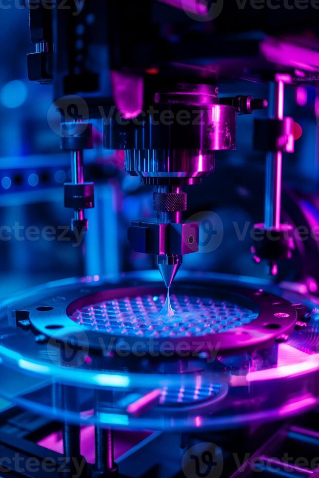 Advanced Robotic Precision Engineering in Neon HighTech Laboratory photo