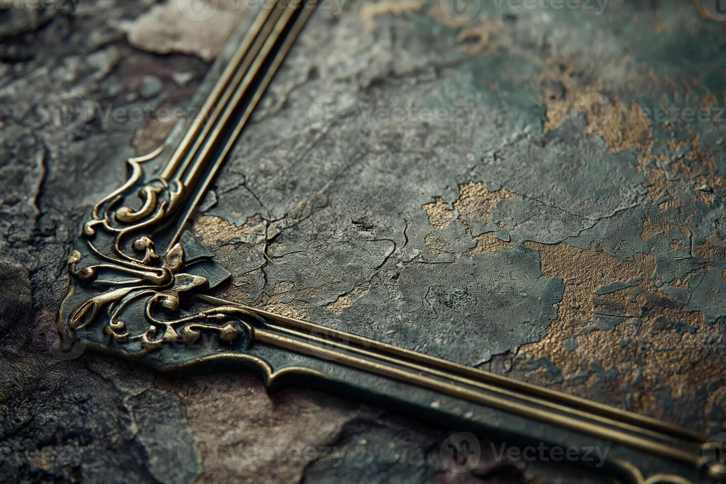 Antique Ornate Frame on Weathered Stone Texture Background in Vintage Style photo