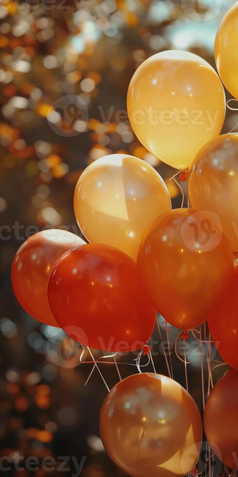 Colorful Autumn Balloons in Nature Background with Bokeh Effect photo