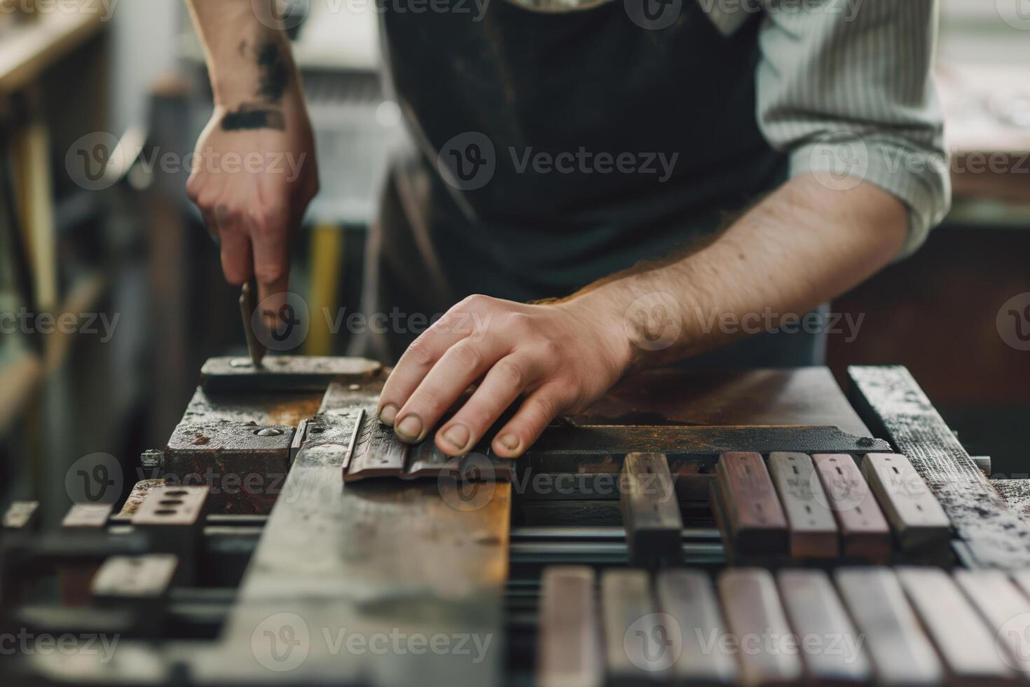 Artisanal Craftsmanship in Woodworking Workshop with Hand Tools and Wooden Blocks photo