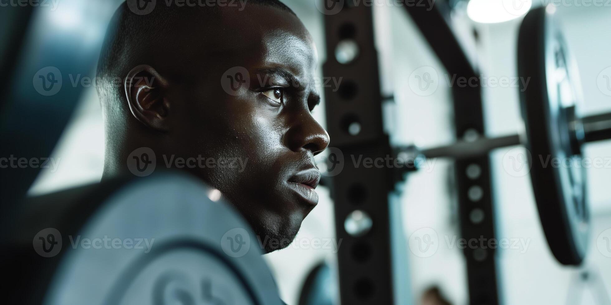 Focused Athlete Training at the Gym on Weightlifting Machine photo