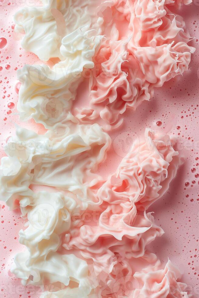 Abstract Pink and White Cream Swirls with Water Droplets photo