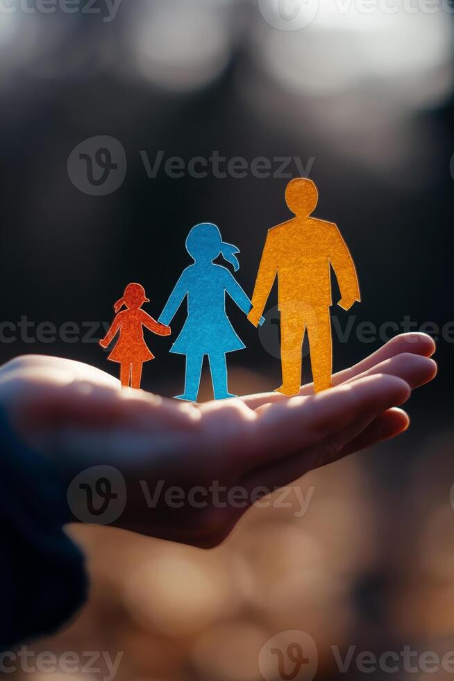 Hand Holding Paper Family Cutouts Symbolizing Love, Support, and Togetherness photo