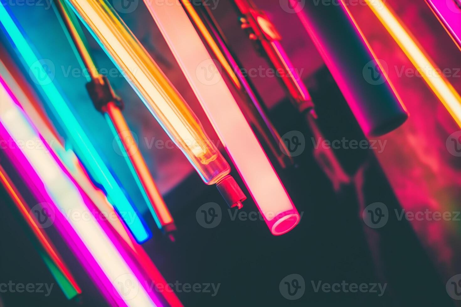 Vibrant Neon Light Tubes in Multicolored Abstract Art Display photo