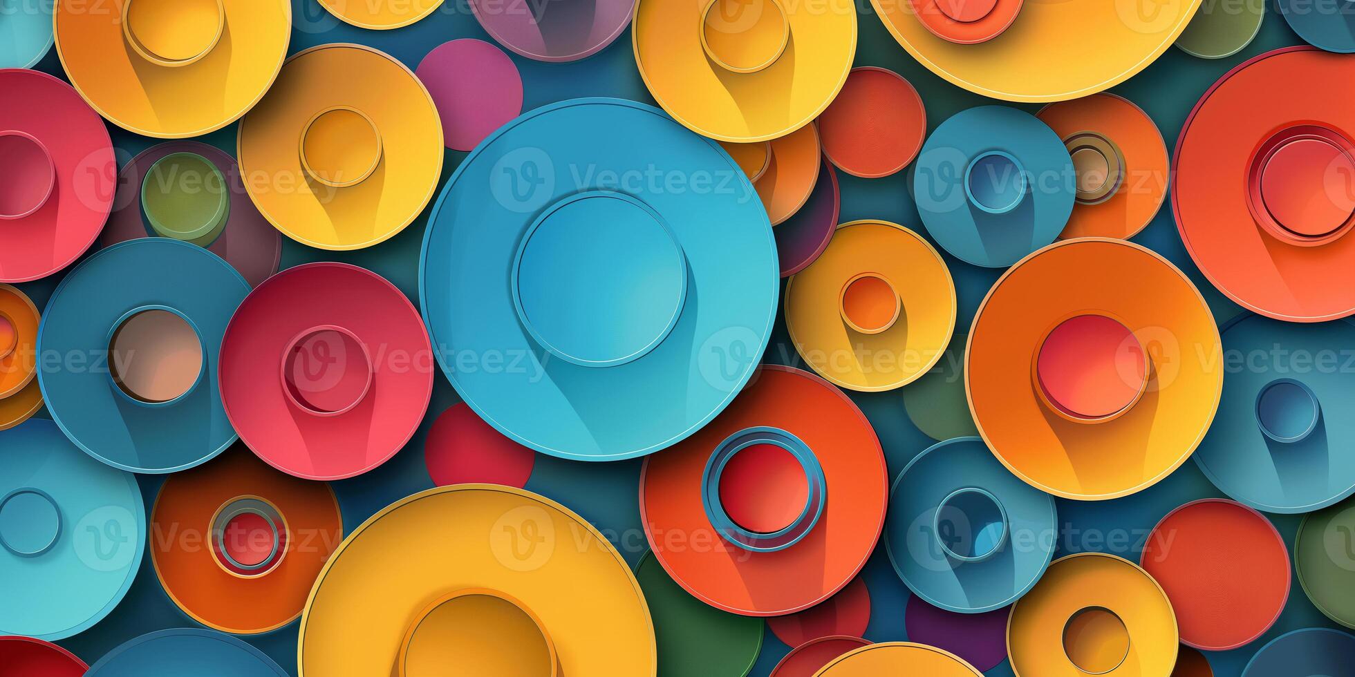 Vibrant Overlapping Colorful Circular Patterns with Shadows photo
