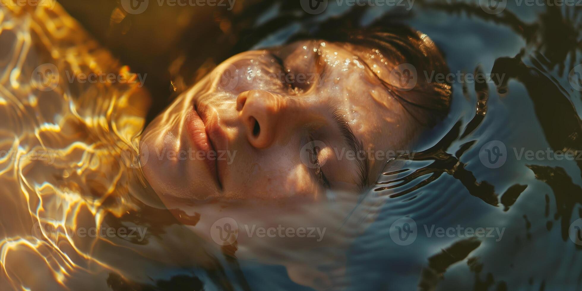 Tranquil Woman Floating in Sunlit Water Capturing Peace and Serenity photo