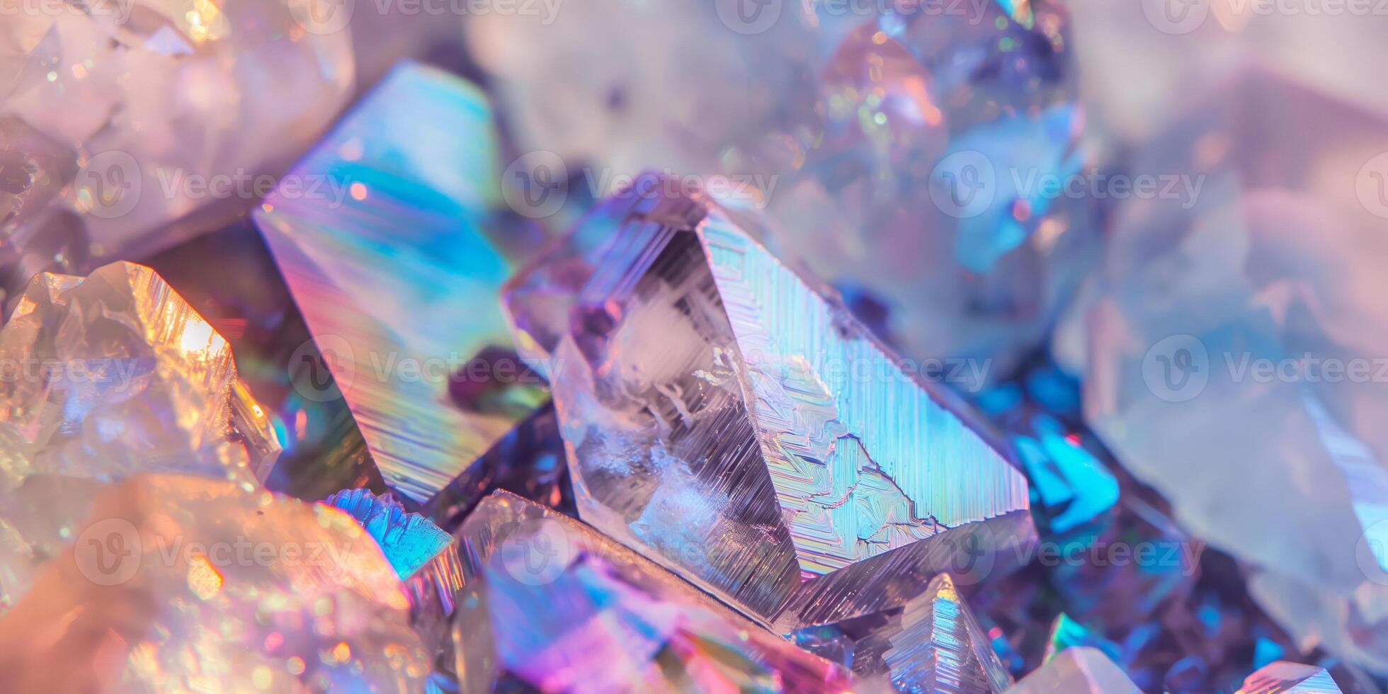 Colorful Macro Shot of Shiny Iridescent Crystals in Abstract Lighting photo