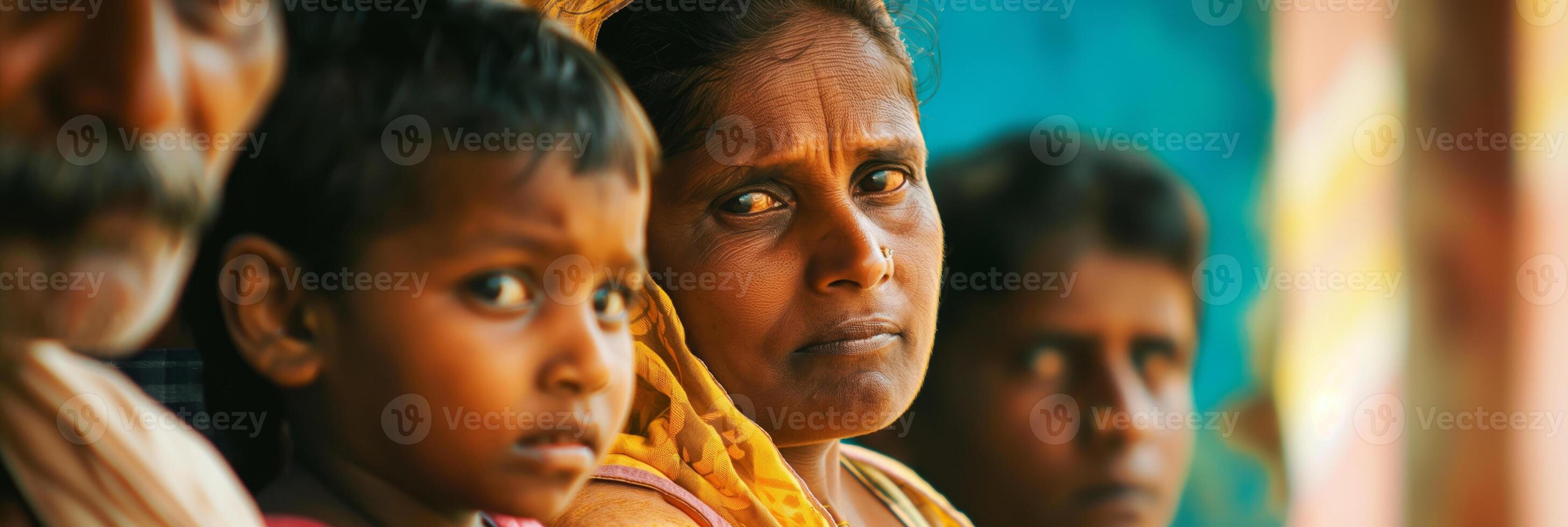 Portrait of a Thoughtful Rural Family Expressing Emotion and Contemplation in Warm Sunlight photo