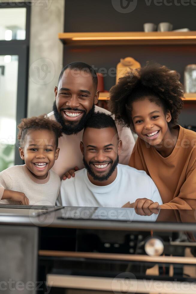 Happy Family Baking Together in Modern Kitchen photo