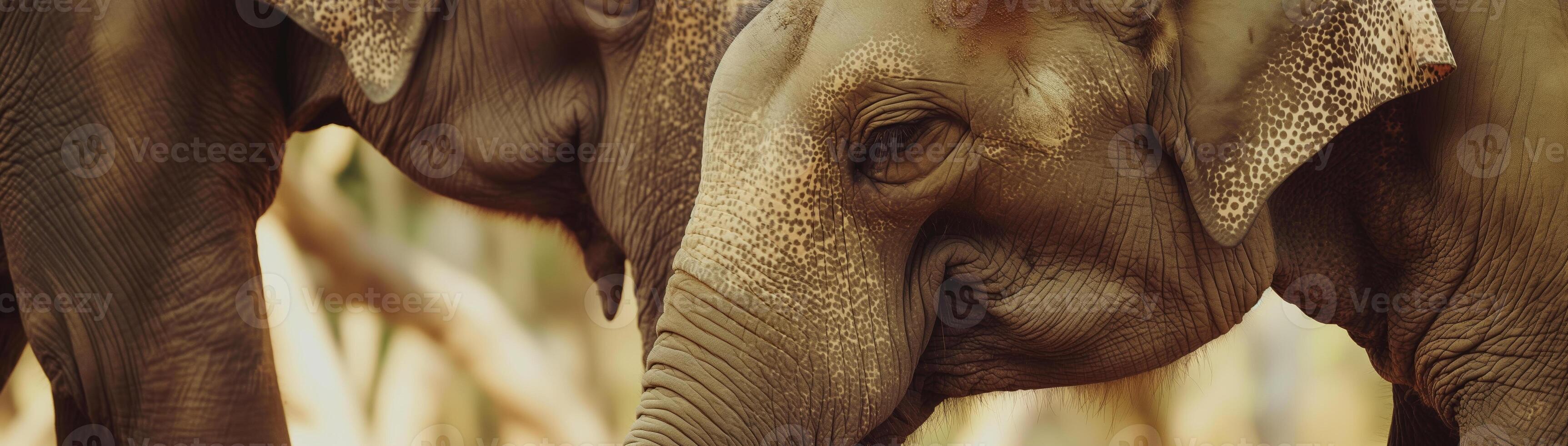 Close-Up of Two Asian Elephants with Natural Background in Warm Light photo