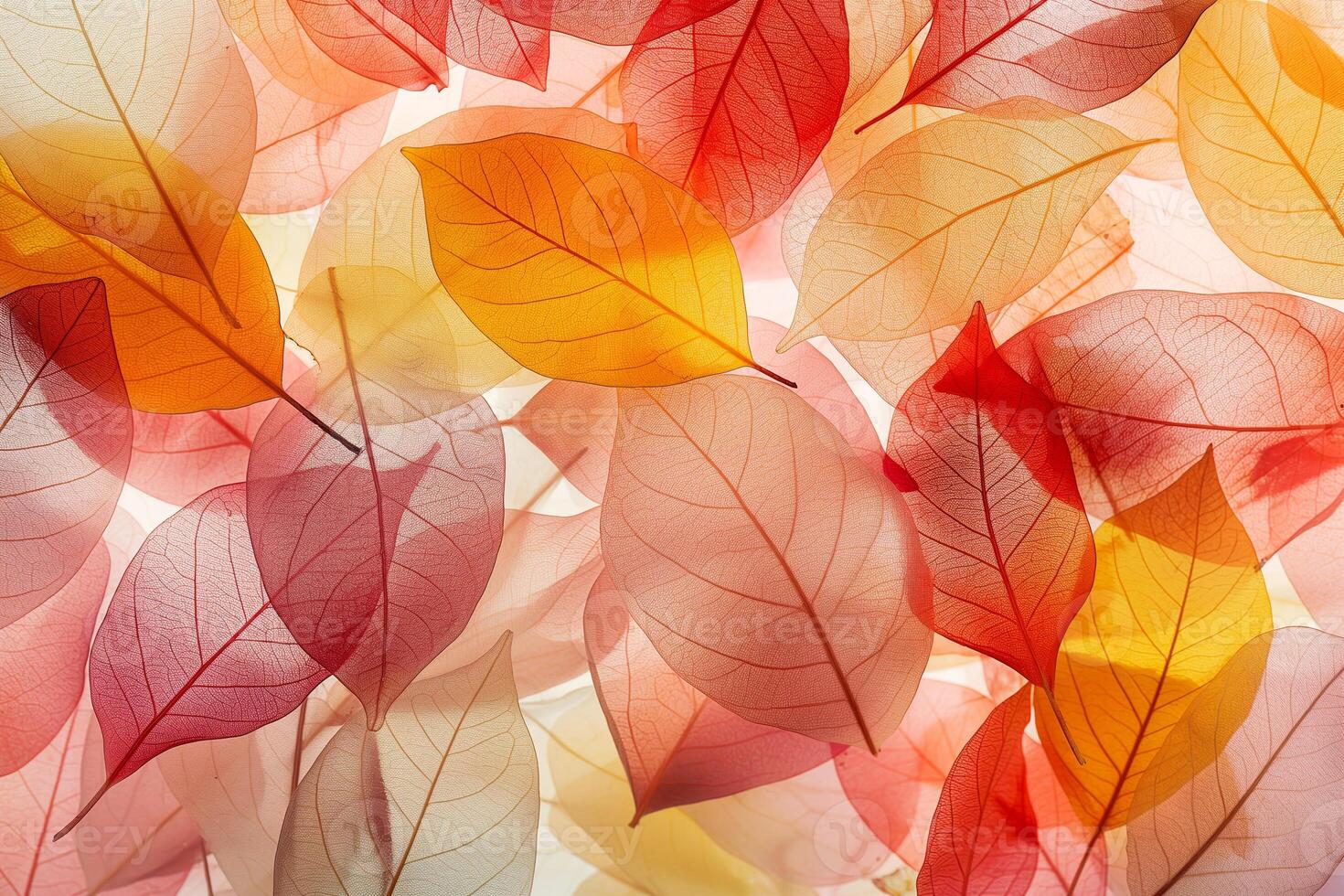 Autumn Leaves Background Featuring Translucent Red and Orange Foliage photo