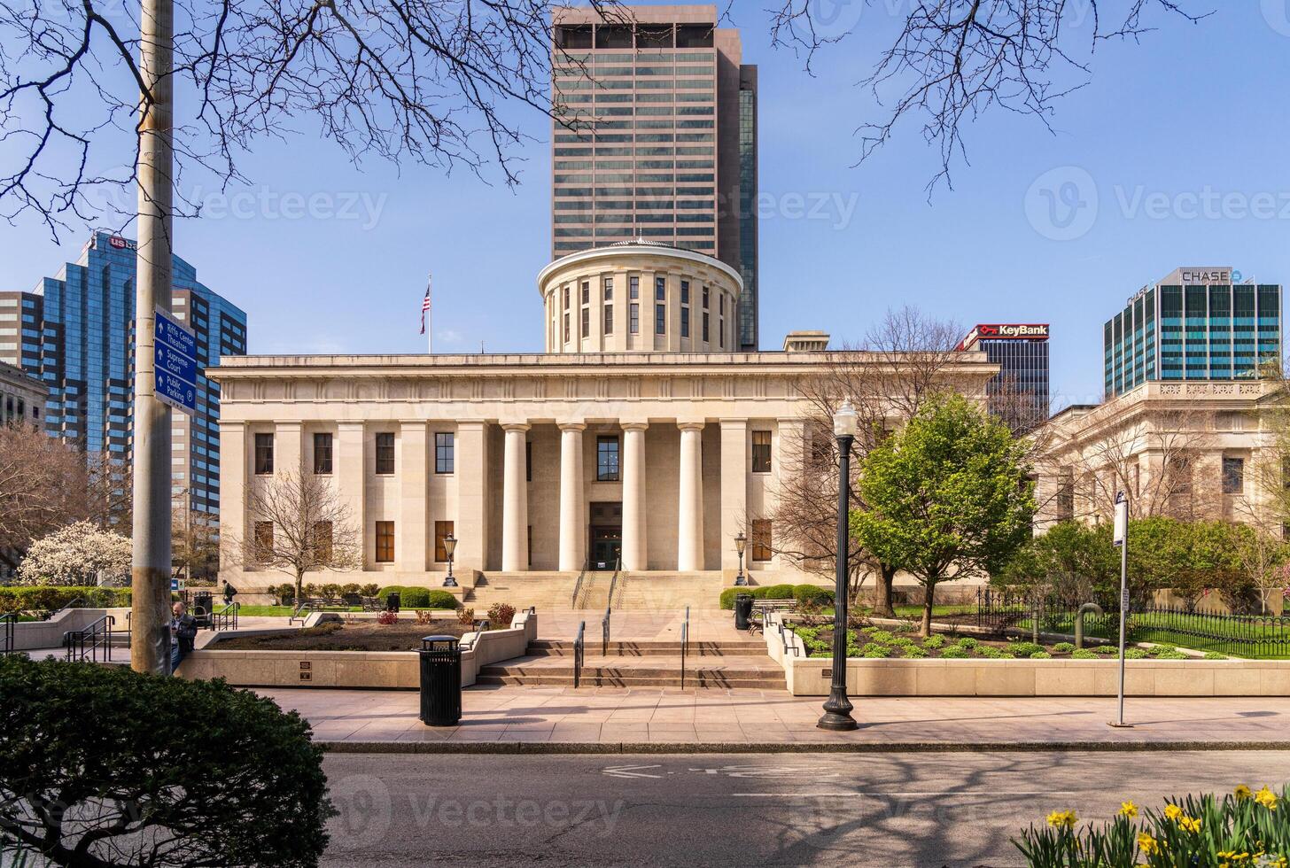 Columbus, OH - 7 April 2024. Side entrance to the Ohio state Capitol building in the financial district of Columbus photo