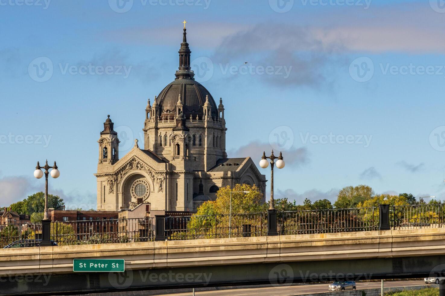 Cathedral of St Paul in St. Paul Minnesota seen over the St Peter St bridge photo