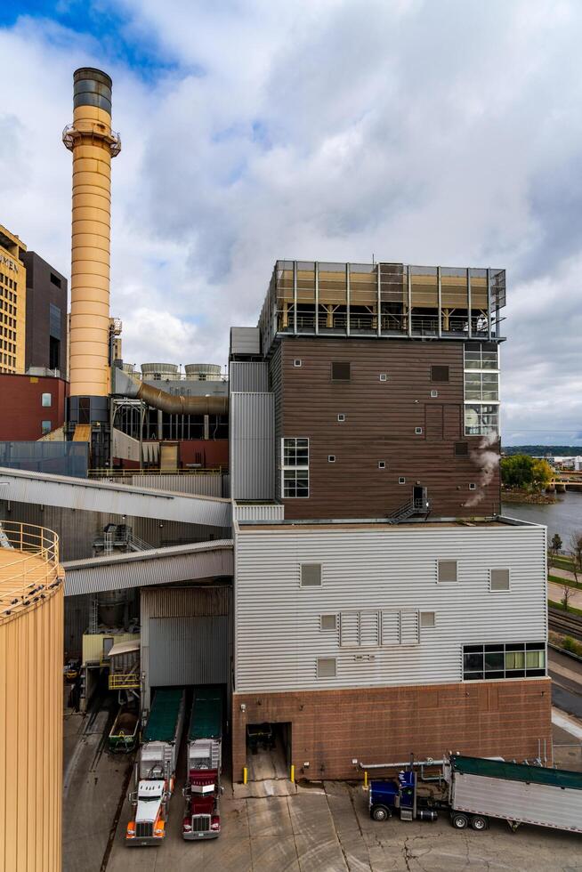 St Paul, MN - 14 October 2023. St Paul Cogeneration heating and cooling biomass plant by Mississippi river in Minnesota photo
