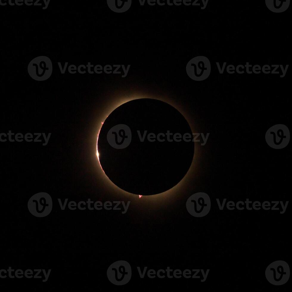 HD image of the solar eclipse in 2024 with the moon finally covering the sun. Baily's beads of light seen through canyons on the moon photo