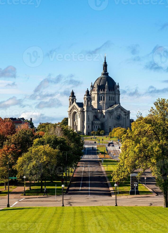 Cathedral of St Paul in St. Paul Minnesota seen from the steps of the State Capitol building photo