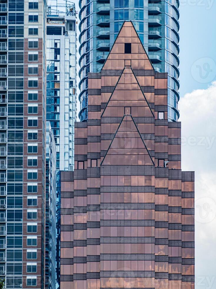 Abstract pattern of skyscrapers of Austin Texas seen from South Congress Avenue bridge over river photo