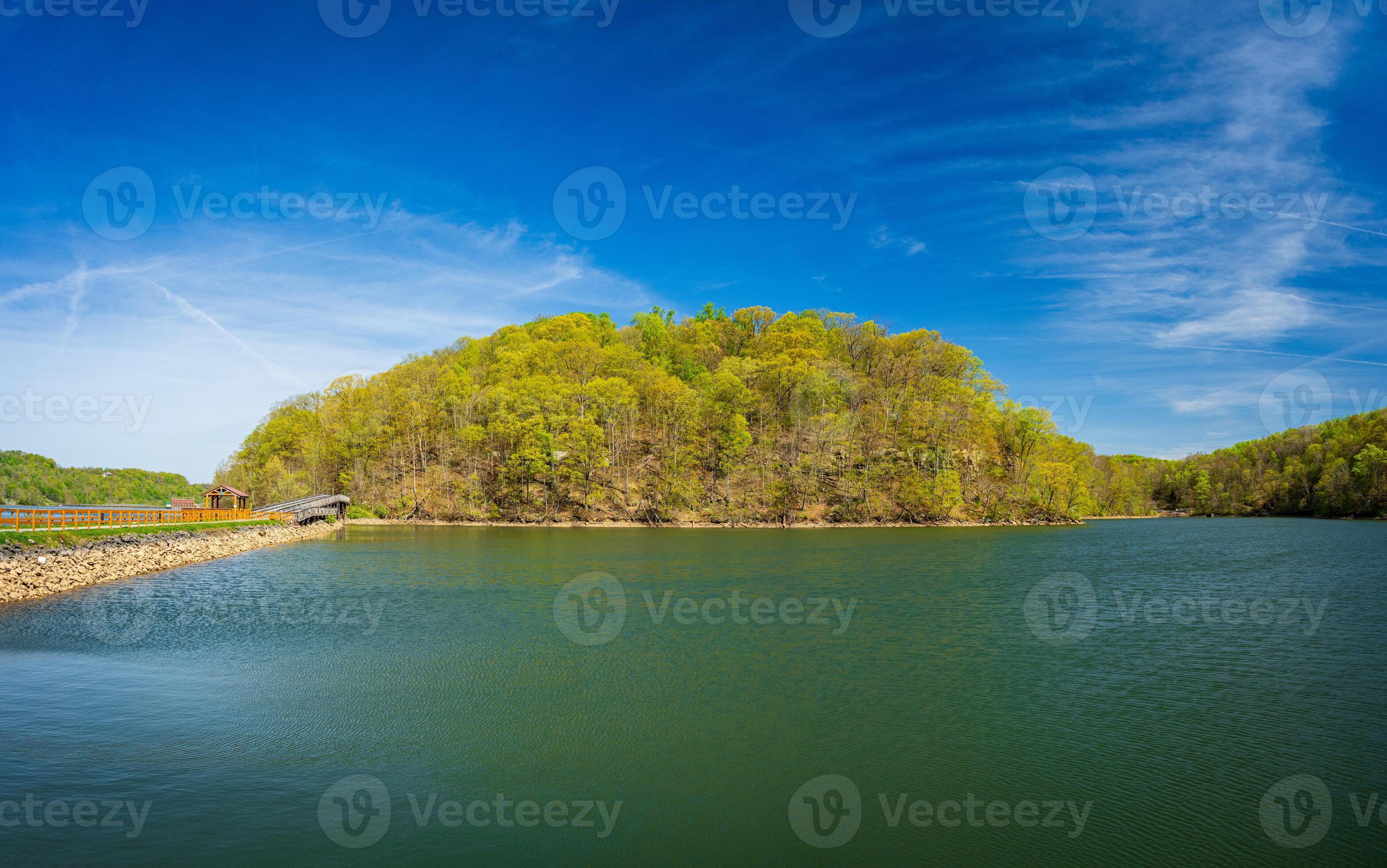 Warm light on the park at Cheat Lake near West Virginia on a Warm light on the park at Cheat Lake near West Virginia on a