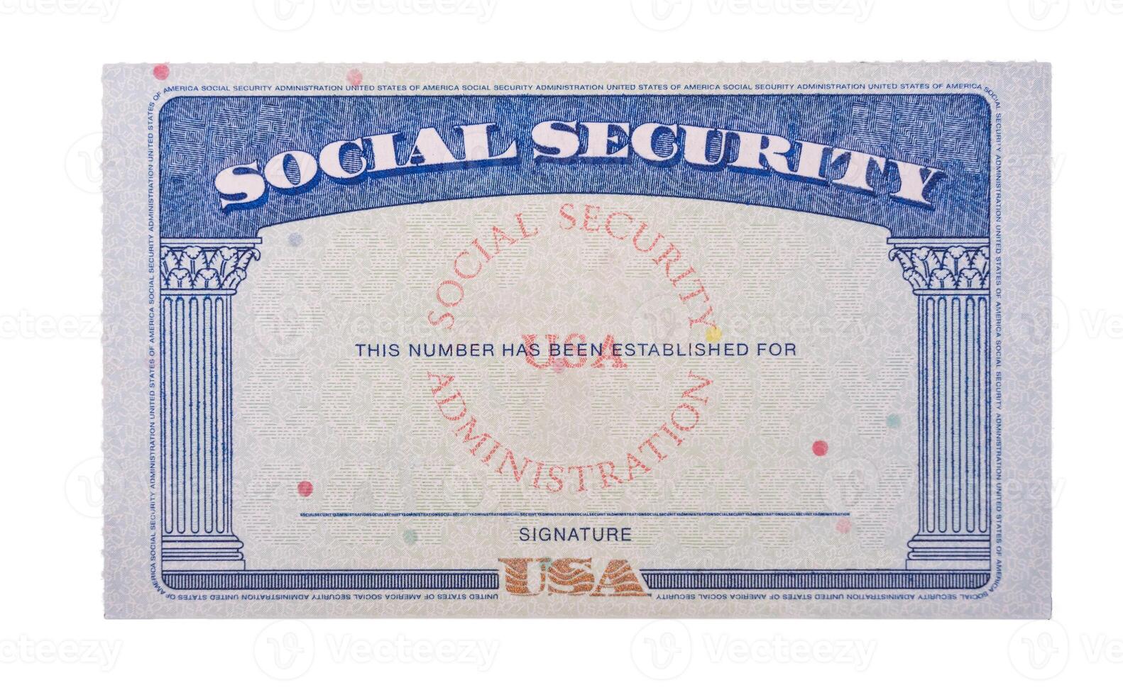 Blank and empty unfilled USA social security card isolated against a white background photo
