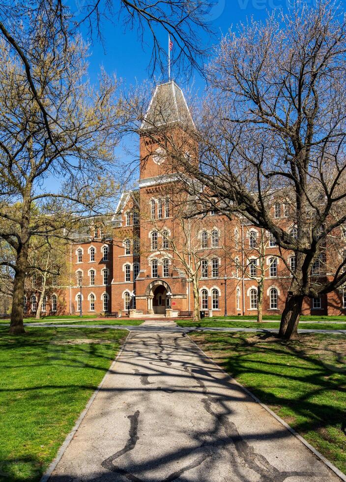 Pathway leading to historic University Hall on the Oval quadrangle at Ohio State University in Columbus OH photo