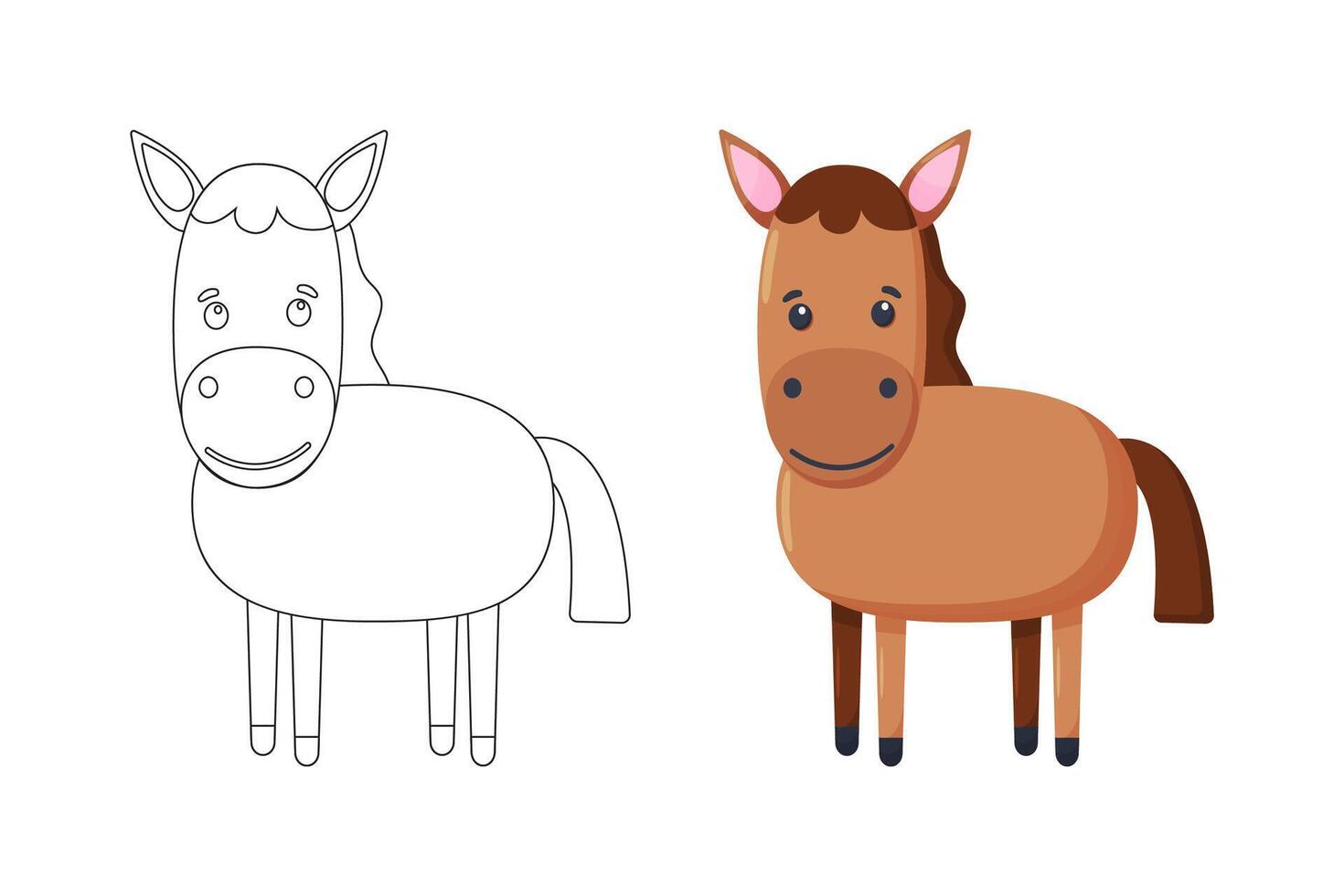 Cute horse. cartoon pony. illustration for children. Coloring book. vector