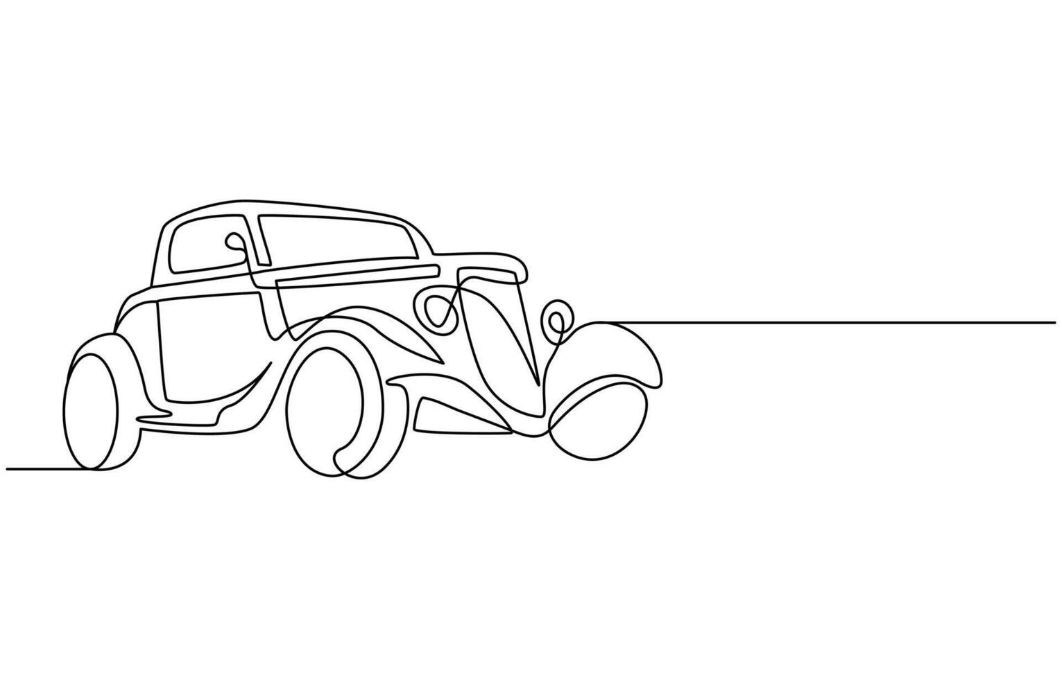 One single continuous line drawing of old vintage car line draw vector