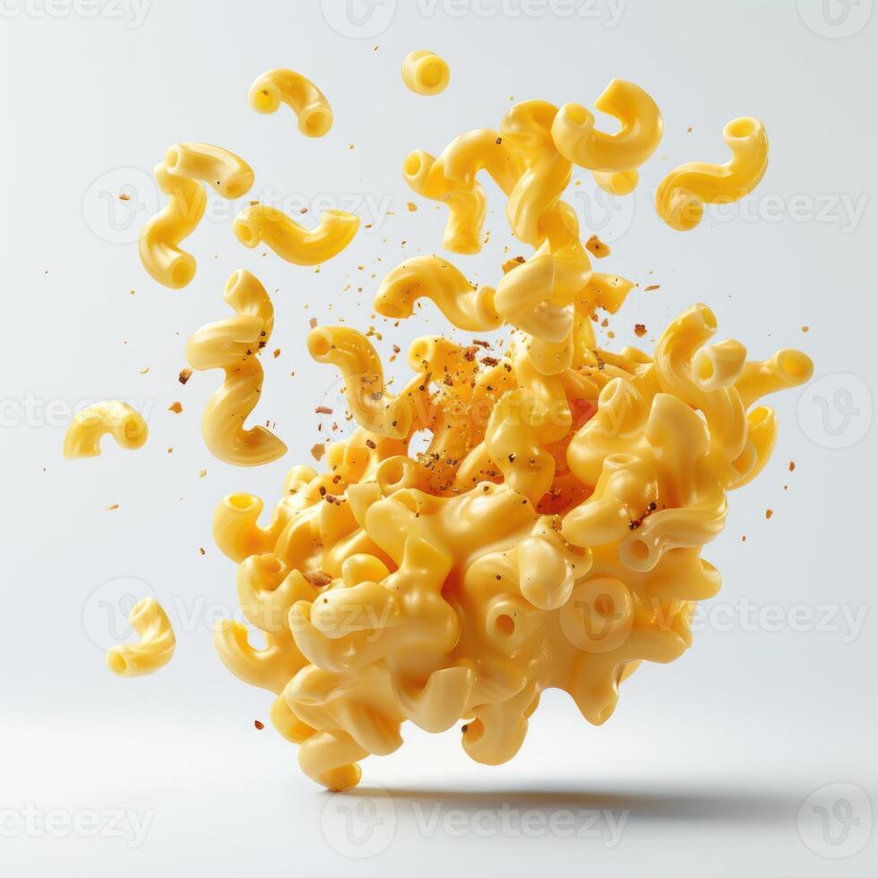 A dramatic and artistic illustration of cheese raining down from a burst in the air. photo