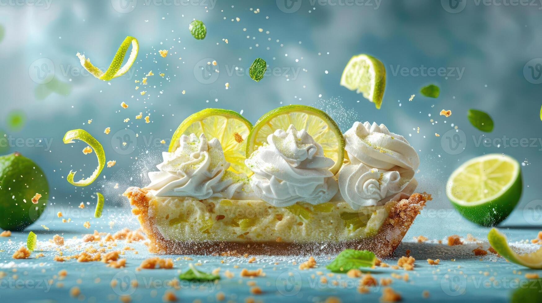 a visually appealing advertisement for a dessert that features slices of pie filled with fruit and w photo